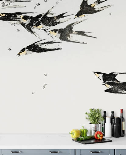 Flying Magpies Wallpaper Mural