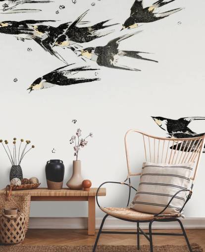 Flying Magpies Wallpaper Mural