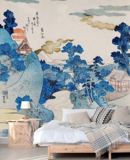 blue and white customizable oriental art wallpaper called Fuji No Yukei for bedrooms blue and white customizable oriental art wallpaper called Fuji No Yukei for bedrooms
