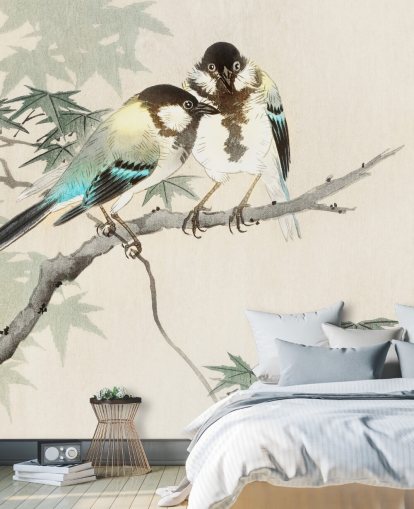 Decorazione murale con cinciallegre sul ramo 