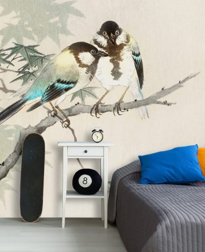 Decorazione murale con cinciallegre sul ramo 