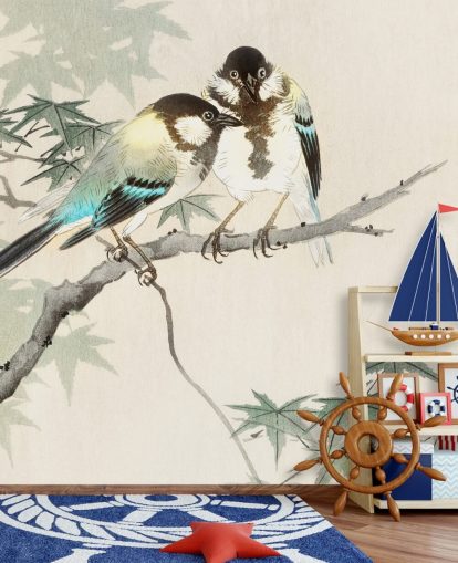 Great Tits on Maple Branch Mural 