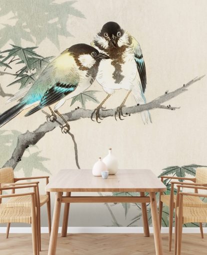 Decorazione murale con cinciallegre sul ramo 