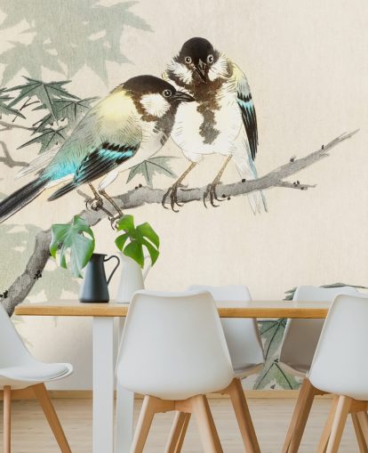 Decorazione murale con cinciallegre sul ramo 