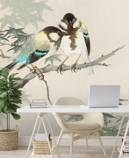 Great Tits on Maple Branch Mural 