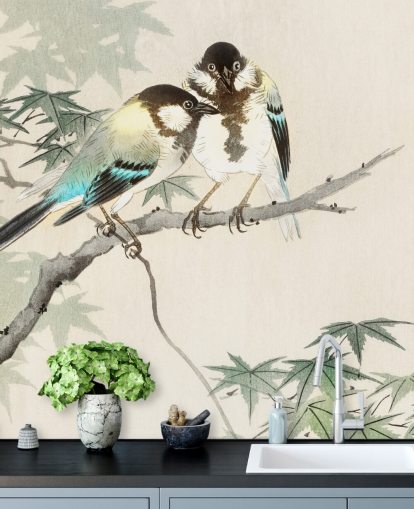 Great Tits on Maple Branch Mural 