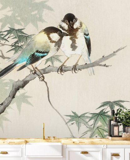 Great Tits on Maple Branch Mural 