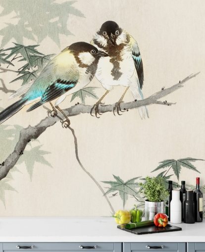 Great Tits on Maple Branch Mural 