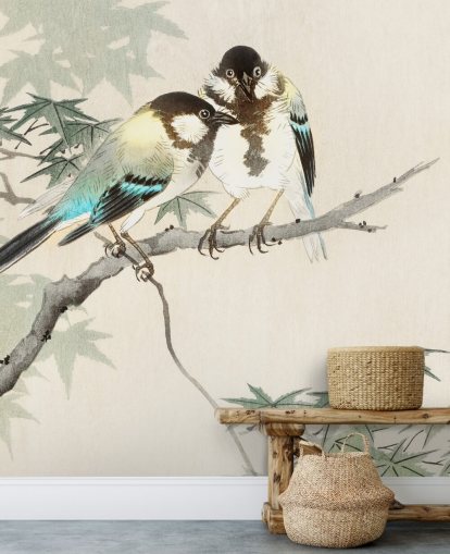 Great Tits on Maple Branch Mural 