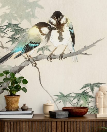 Great Tits on Maple Branch Mural 