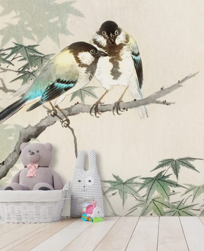 Decorazione murale con cinciallegre sul ramo 