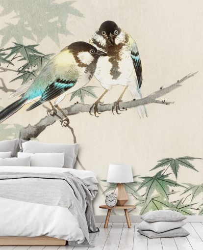 Decorazione murale con cinciallegre sul ramo 