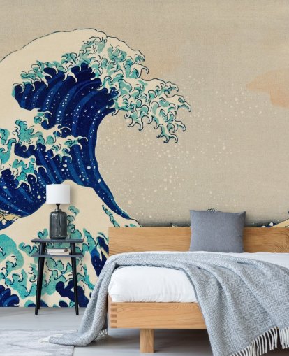 papel de parede oriental personalizado azul chamado The Great Wave off Kanagawa para quartos e salas de estar papel de parede oriental personalizado azul chamado The Great Wave off Kanagawa para quartos e salas de estar