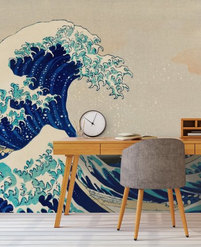 papel pintado oriental personalizado azul llamado La gran ola de Kanagawa para dormitorios y salas de estar papel pintado oriental personalizado azul llamado La gran ola de Kanagawa para dormitorios y salas de estar