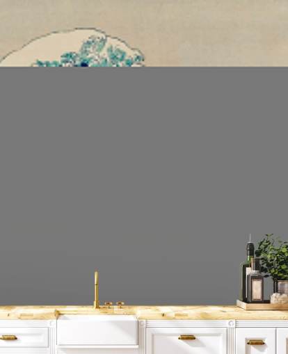 blå anpassad orientalisk tapet som heter The Great Wave utanför Kanagawa för sovrum och vardagsrum