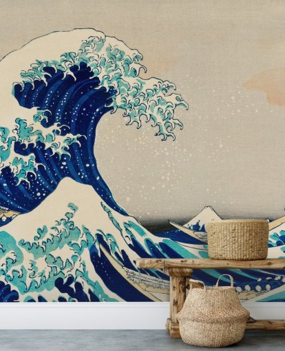 blaue kundenspezifische orientalische Tapete namens The Great Wave off Kanagawa für Schlafzimmer und Wohnzimmer