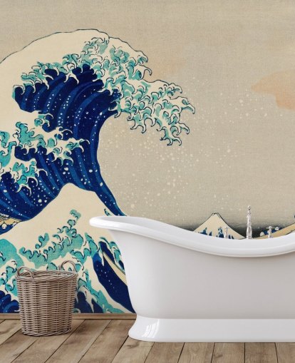blått tilpasset orientalsk tapet kalt The Great Wave off Kanagawa for soverom og stuer blått tilpasset orientalsk tapet kalt The Great Wave off Kanagawa for soverom og stuer