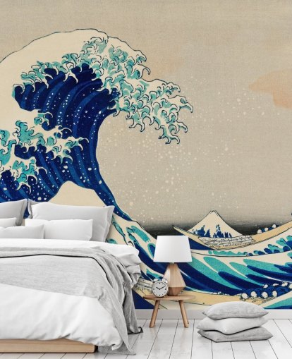 sininen mukautettu itämainen taustakuva nimeltä The Great Wave off Kanagawa makuuhuoneisiin ja olohuoneisiin sininen mukautettu itämainen taustakuva nimeltä The Great Wave off Kanagawa makuuhuoneisiin ja olohuoneisiin