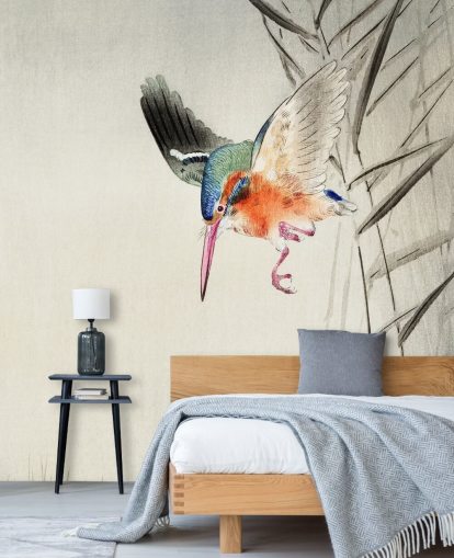 Eisvogel-Tapete mit dem Titel Kingfisher Hunting for Fish in the Water at Wallsauce für Schlafzimmer, Wohnzimmer und Badezimmer Eisvogel-Tapete mit dem Titel Kingfisher Hunting for Fish in the Water at Wallsauce für Schlafzimmer, Wohnzimmer und Badezimmer