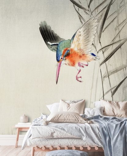 Carta da parati murale Kingfisher chiamata Kingfisher Hunting for Fish in the Water at Wallsauce per camere da letto, salotti e bagni