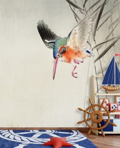kingfisher wallpaper mural called Kingfisher Hunting for Fish in the Water at Wallsauce for bedrooms, living rooms and bathrooms