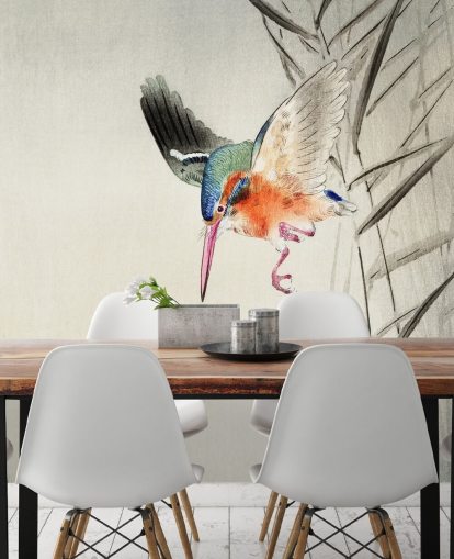 Carta da parati murale Kingfisher chiamata Kingfisher Hunting for Fish in the Water at Wallsauce per camere da letto, salotti e bagni