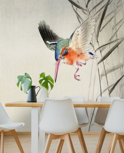 mural de papel pintado de kingfisher llamado Kingfisher Hunting for Fish in the Water at Wallsauce para dormitorios, salas de estar y baños