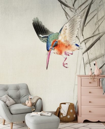 Carta da parati murale Kingfisher chiamata Kingfisher Hunting for Fish in the Water at Wallsauce per camere da letto, salotti e bagni