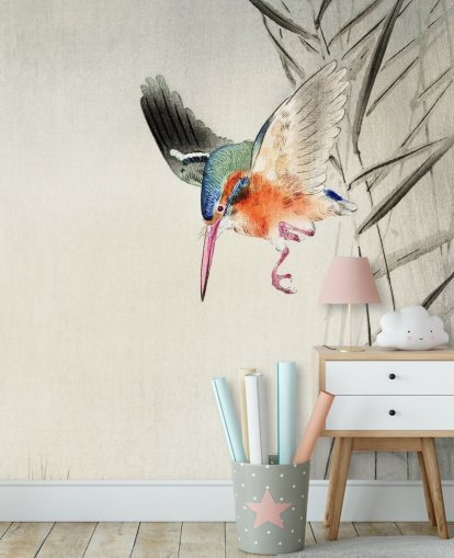 kingfisher wallpaper mural called Kingfisher Hunting for Fish in the Water at Wallsauce for bedrooms, living rooms and bathrooms