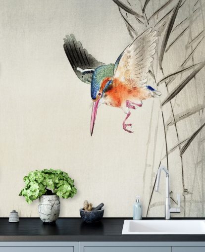 kingfisher wallpaper mural called Kingfisher Hunting for Fish in the Water at Wallsauce for bedrooms, living rooms and bathrooms