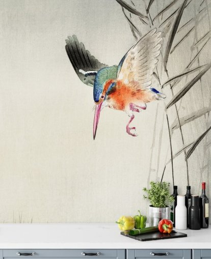 kingfisher wallpaper mural called Kingfisher Hunting for Fish in the Water at Wallsauce for bedrooms, living rooms and bathrooms