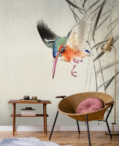 kingfisher wallpaper mural called Kingfisher Hunting for Fish in the Water at Wallsauce for bedrooms, living rooms and bathrooms