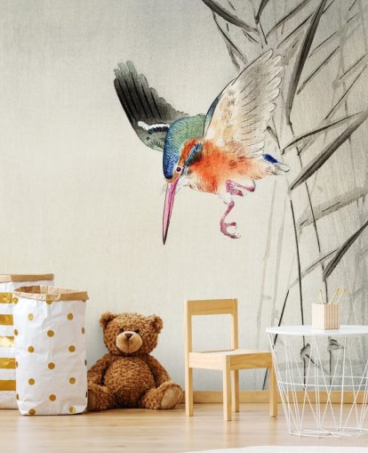 kingfisher wallpaper mural called Kingfisher Hunting for Fish in the Water at Wallsauce for bedrooms, living rooms and bathrooms