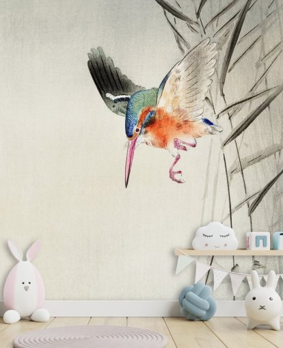 kingfisher wallpaper mural called Kingfisher Hunting for Fish in the Water at Wallsauce for bedrooms, living rooms and bathrooms
