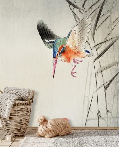 kingfisher wallpaper mural called Kingfisher Hunting for Fish in the Water at Wallsauce for bedrooms, living rooms and bathrooms