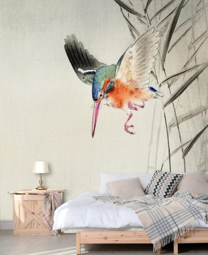 papier peint mural Kingfisher intitulé Kingfisher Hunting for Fish in the Water at Wallsauce pour les chambres, les salons et les salles de bain