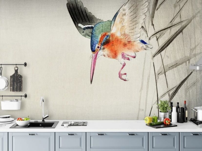 kingfisher wallpaper mural called Kingfisher Hunting for Fish in the Water at Wallsauce for bedrooms, living rooms and bathrooms