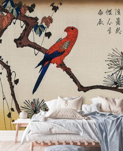 Papel pintado Guacamayo sobre rama de pino 