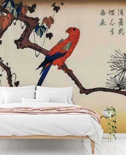 Macaw on Pine Branch Wallpaper Mural Macaw on Pine Branch Wallpaper Mural