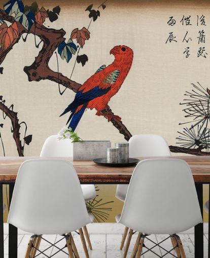 Papel pintado Guacamayo sobre rama de pino 