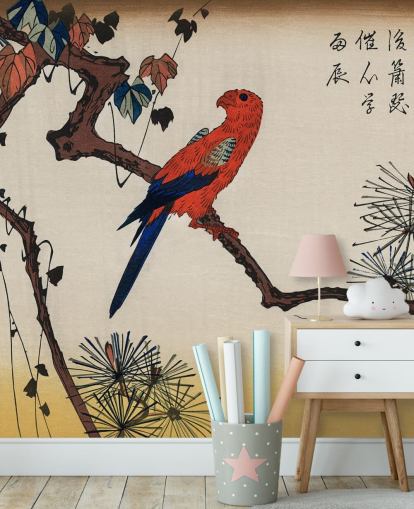 Macaw on Pine Branch Wallpaper Mural Macaw on Pine Branch Wallpaper Mural