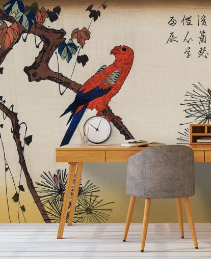 Macaw on Pine Branch Wallpaper Mural Macaw on Pine Branch Wallpaper Mural
