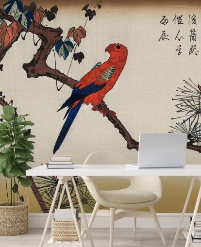 Papel pintado Guacamayo sobre rama de pino 