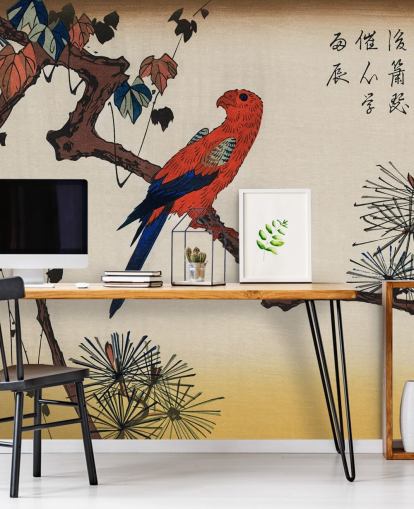 Macaw på Pine Branch Tapet Mural 