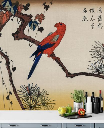 Macaw on Pine Branch Wallpaper Mural 