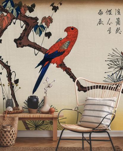 Macaw på Pine Branch Tapet Mural Macaw på Pine Branch Tapet Mural