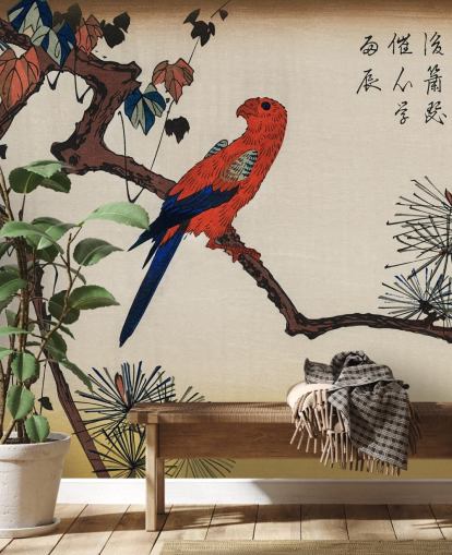 Macaw on Pine Branch Wallpaper Mural 