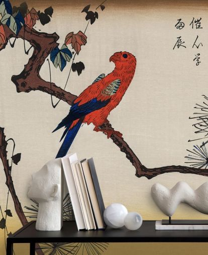 Papel pintado Guacamayo sobre rama de pino 