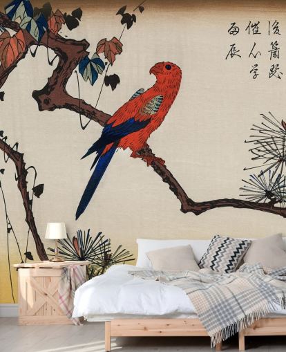 Macaw on Pine Branch Wallpaper Mural Macaw on Pine Branch Wallpaper Mural