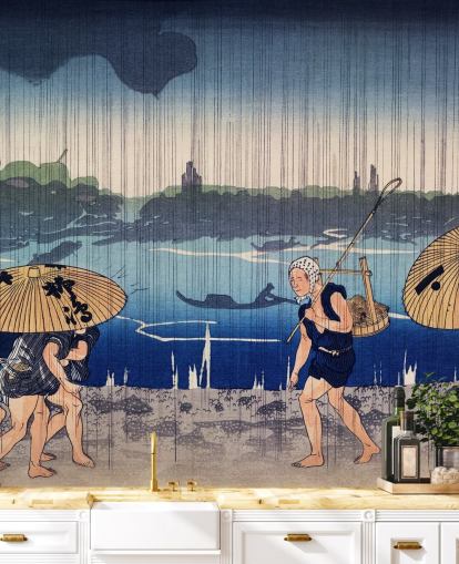 Folk vandre under Paraplyer Mural Folk vandre under Paraplyer Mural